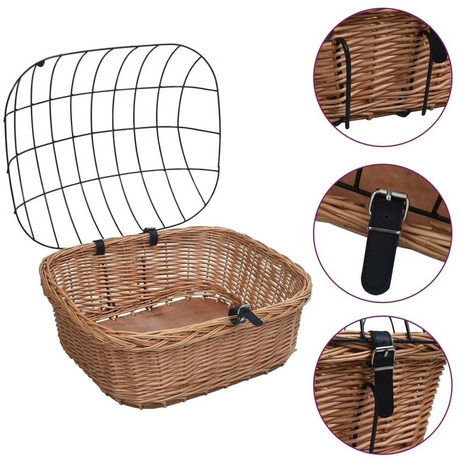 vidaXL Panier avant en saule naturel avec couvercle