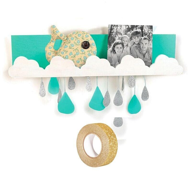 Artemio Étagère murale en bois nuages + scotch doré à paillettes