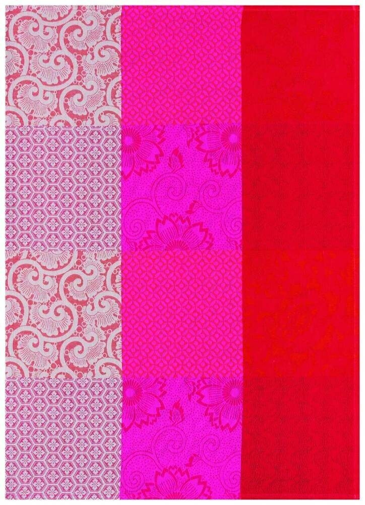 Le Jacquard Francais Tea towel Fleurs de Kyoto Cerise Red 60x80 cotton