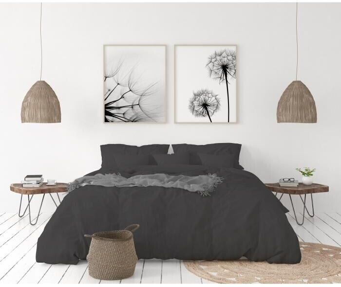 Lovely Home Parure de lit en lin 220 x 240 + 65 x 65 cm anthracite