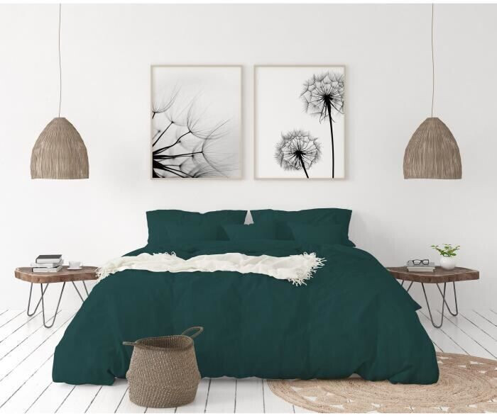 Lovely Home Parure de lit en lin 220 x 240 + 65 x 65 cm vert sapin