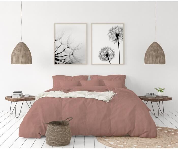 Lovely Home Parure de lit en lin 220 x 240 + 65 x 65 cm rose poudré