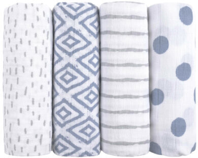 emma & noah Pack of 4 Muslin diapers blue