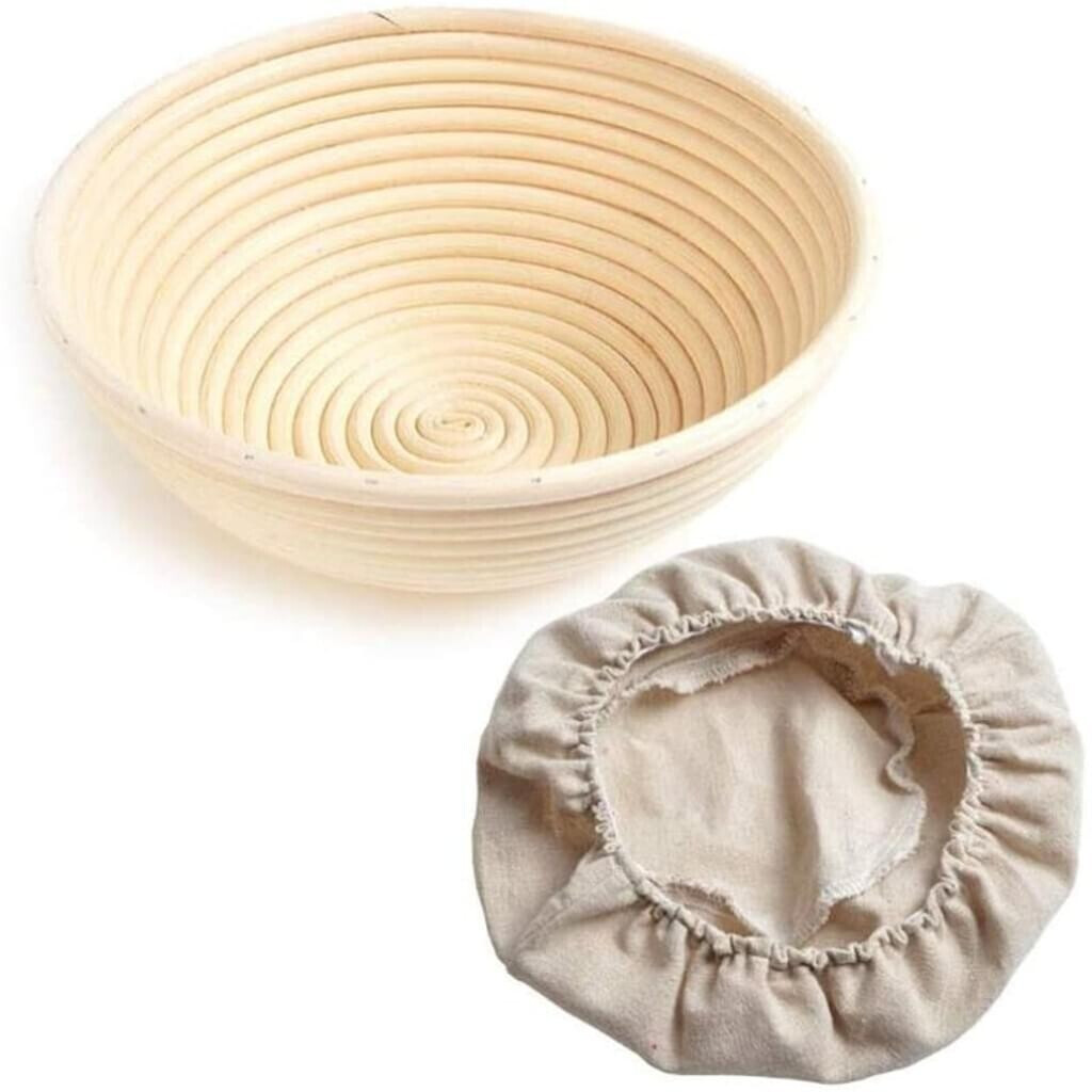 Banneton Brotgärkörbchen 25,4 Cm - 2 Stück Mit Leineneinsatz, Metallschaber, Brotbeutel