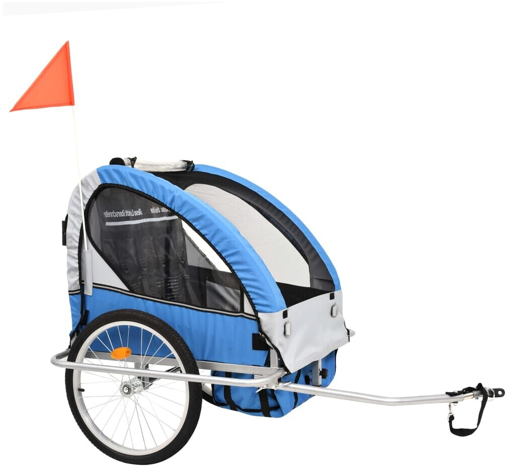 vidaXL Remorque vélo et poussette pour enfant bleu/gris au meilleur prix  sur