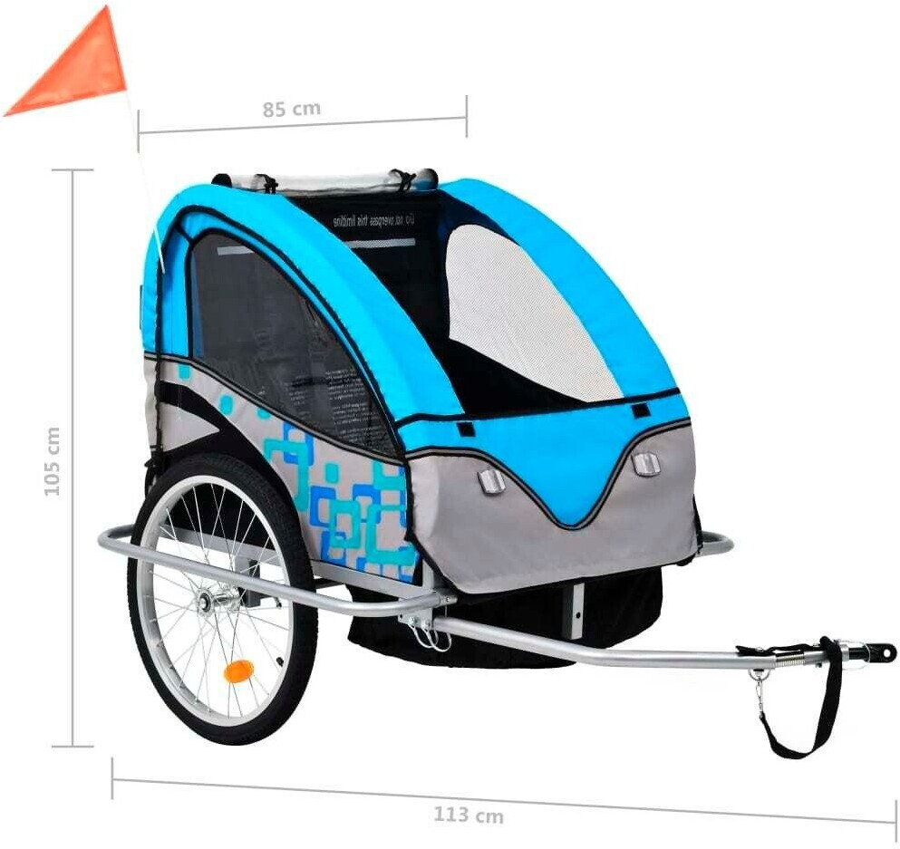 vidaXL Remorque et poussette pour enfants (2 en 1) bleu/gris