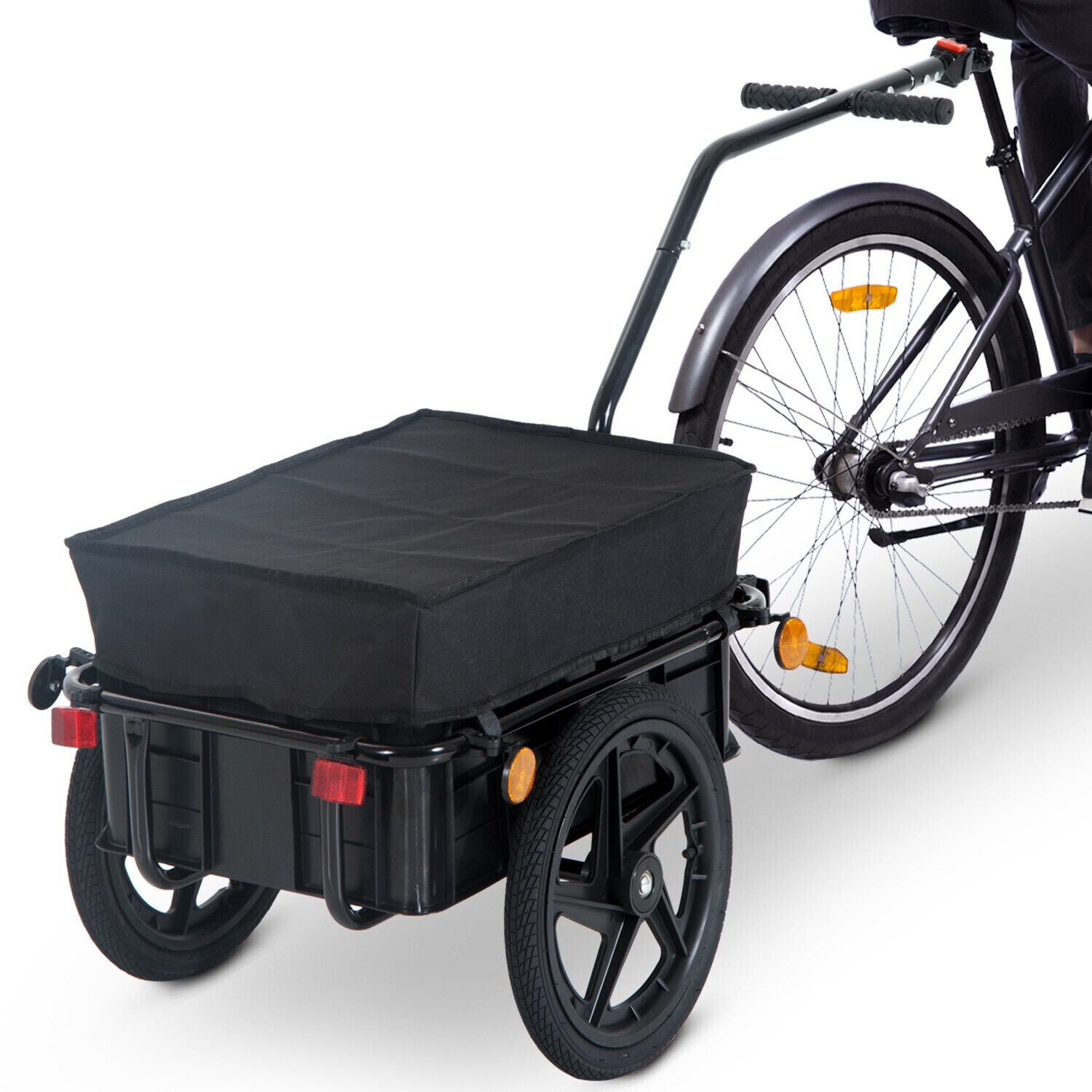 HOMCOM Remorque de transport vélo cargo barre d'attelage incluse housse  amovible 4 réflecteurs charge max. 40 Kg noir jaune pas cher 