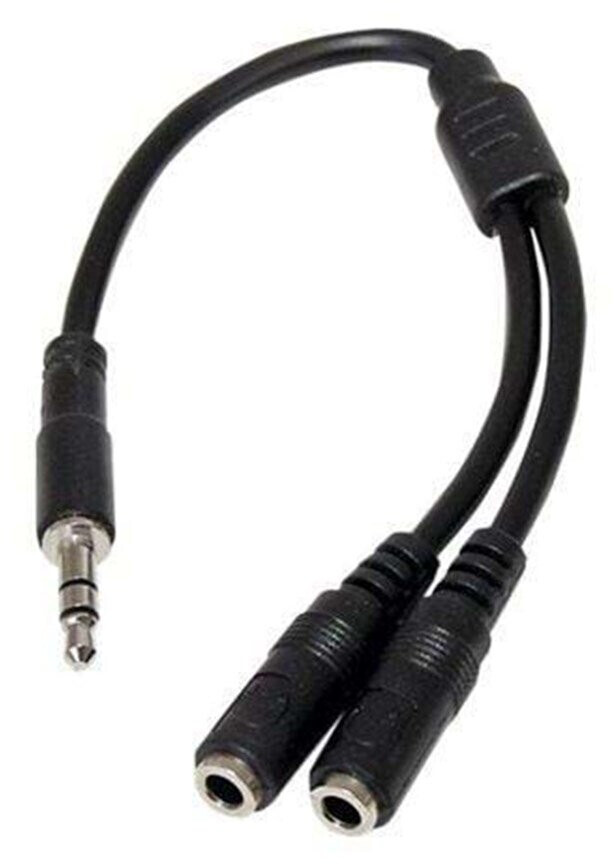 White Slim Mini Jack Headphone Splitter Cable Adapter - 3.5mm Male to 2x  3.5mm Female