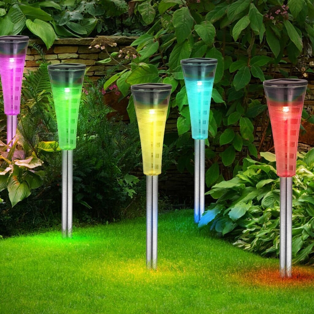 ETC Shop Set of 7 rgb led solar plug light stainless steel ball with color change