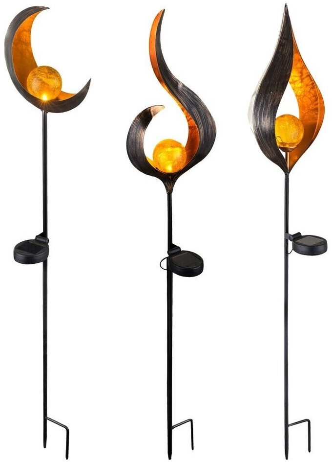 ETC Shop Set of 3 led solar plug-in lights flames and moon