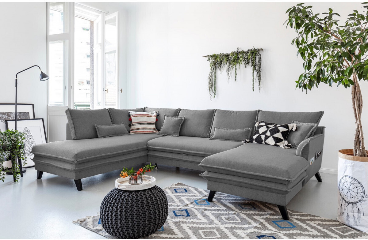 Bobochic Canapé panoramique XXL Boho gauche gris foncé