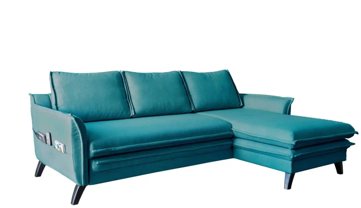 Canapé D'angle Convertible Réversible Falko Tissu Bleu Canard - Canapé
