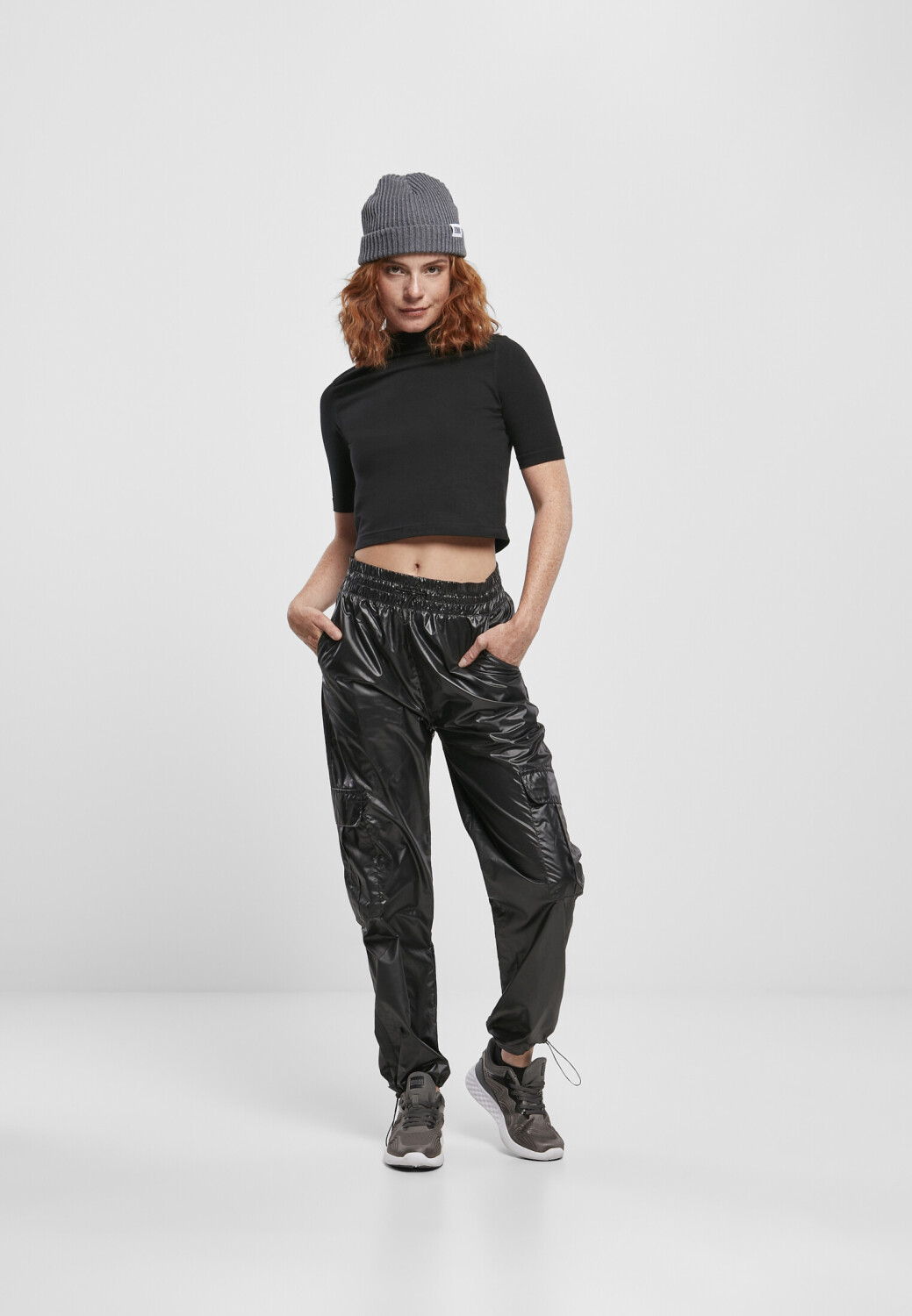 Urban Classics Ladies Shiny Cargo Track Pants Black (TB3987000070037
