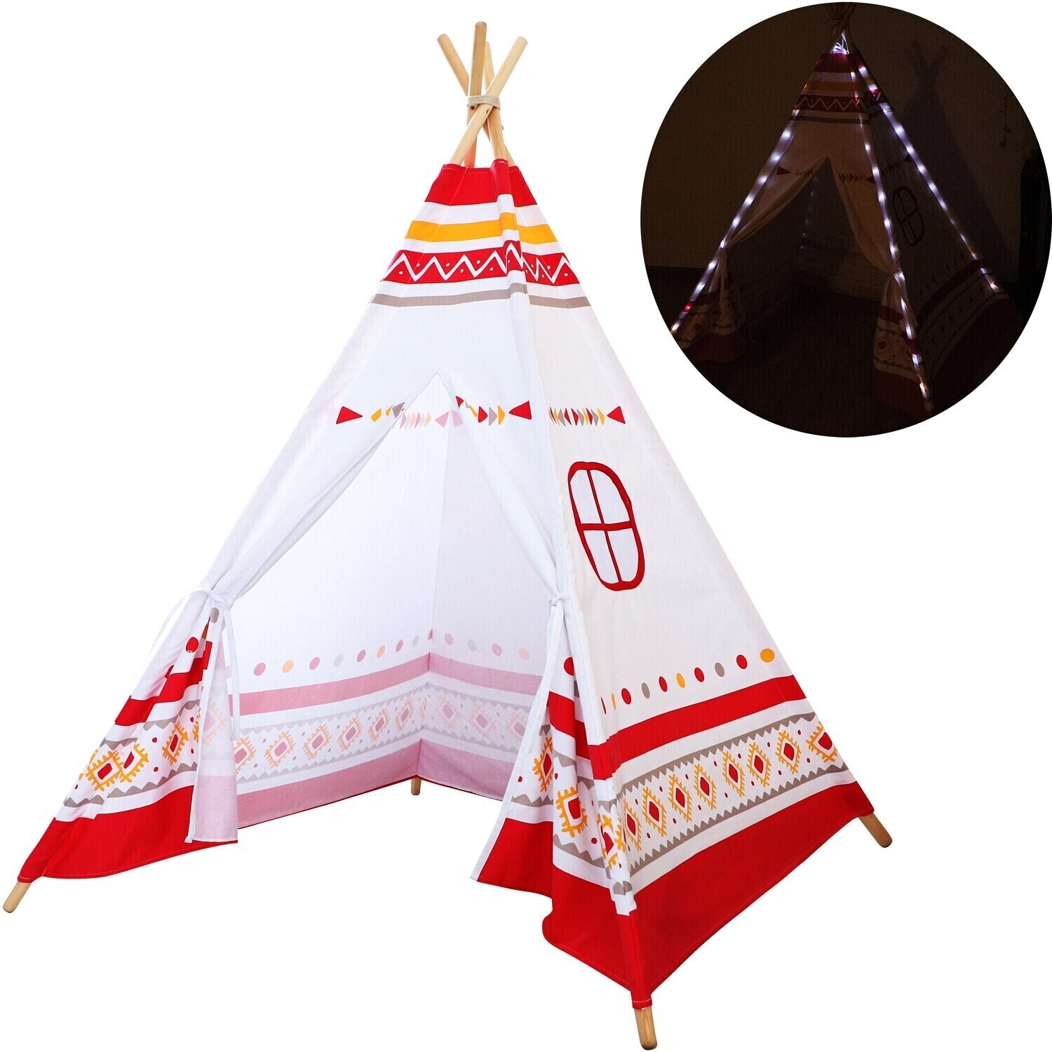 Sunny Indian Tent with LED-Lights Tee-pee white/red