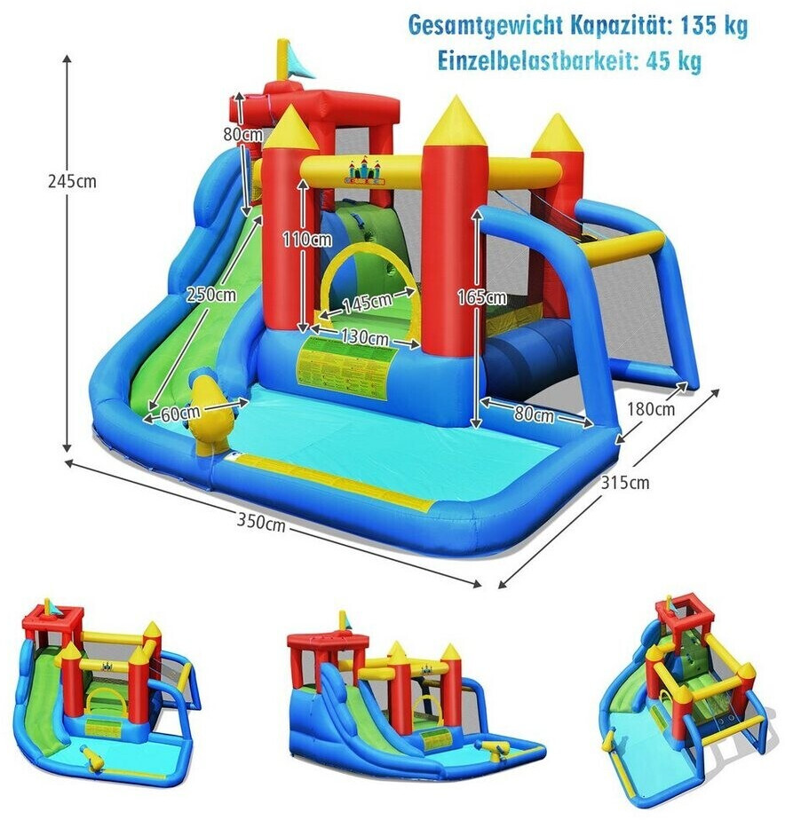 Costway Hüpfburg und 450W Gebläse Kombination mit Wasserrutsche Outdoor  Bouncer Spielpool mit Luftgebläse 350x315x245cm ab 378,99 €