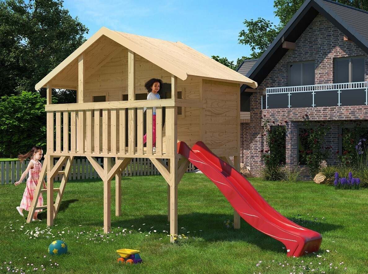 Akubi Kinderhaus Sassi mit Rutsche rot ab 809,99 € Preisvergleich bei