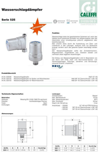 Caleffi Wasserschlagdämpfer Antishock verchromt (525130), Bild 7