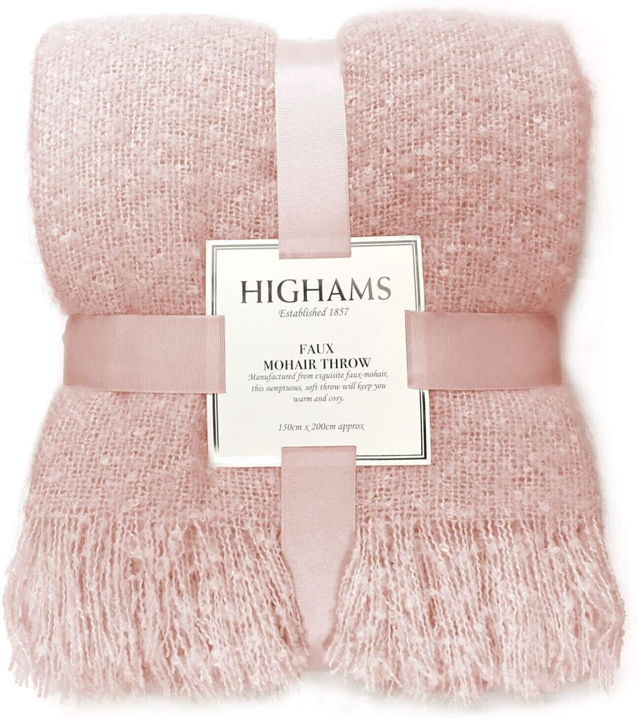 Highams Faux Mohair Throw (150 x 200cm) - Blush