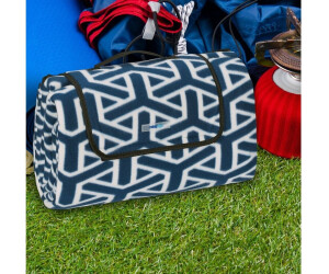 wasserdicht dunkelblau/weiß Relaxdays XXL Picknickdecke wärmeisoliert 200x200 cm mit Tragegriff Fleece Stranddecke
