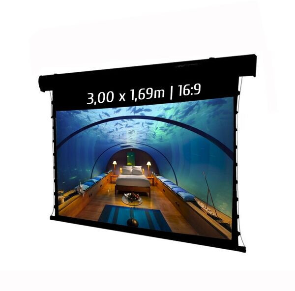 Kimex Ecran de projection motorisé tensionné 3,00x1,69m 16:9 Wi-Fi carter noir