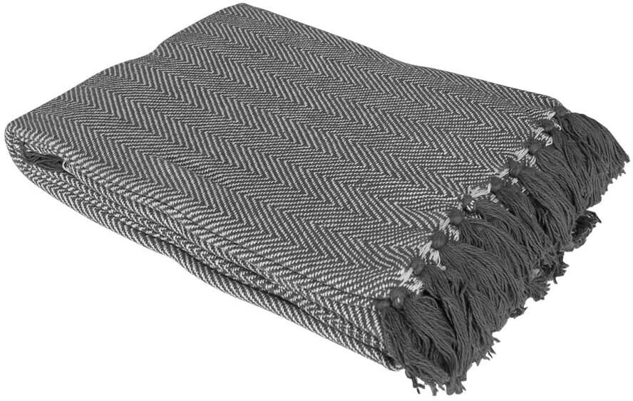 Country Club Como Herringbone Cotton Throw (170 x 200cm) - Grey