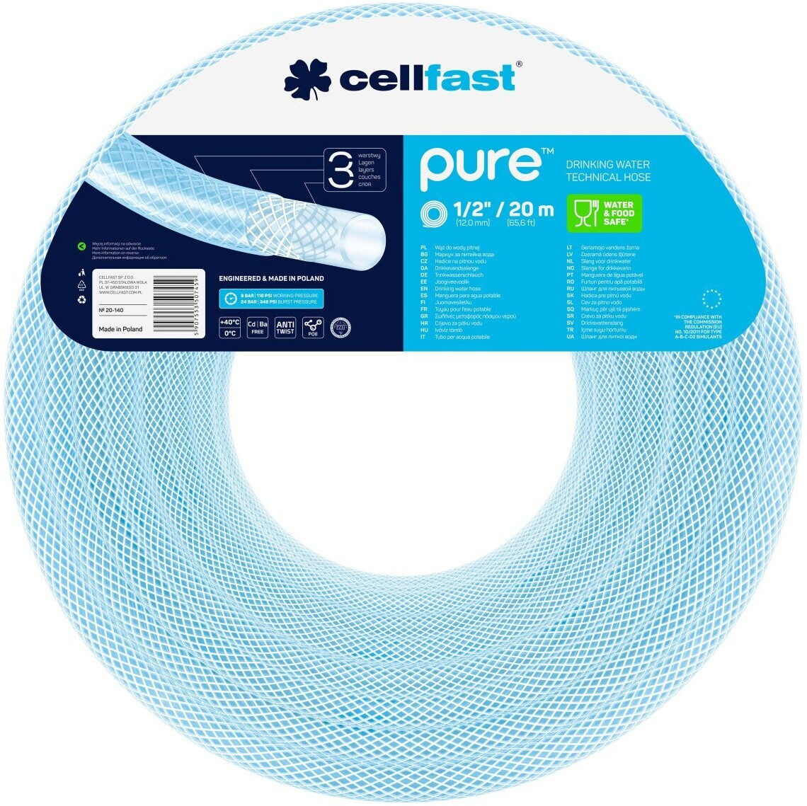 Cellfast Drinking Water Hose Pure 1/2 20 m (20-140)