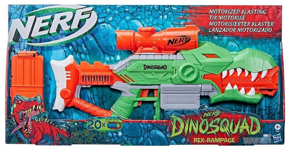 Nerf Dinosquad, Blaster Motorisé Rex-Rampage, Chargeur 10 Fléchettes, 20  Fléchettes Nerf, Design de Tyrannosaure : : Jeux et Jouets