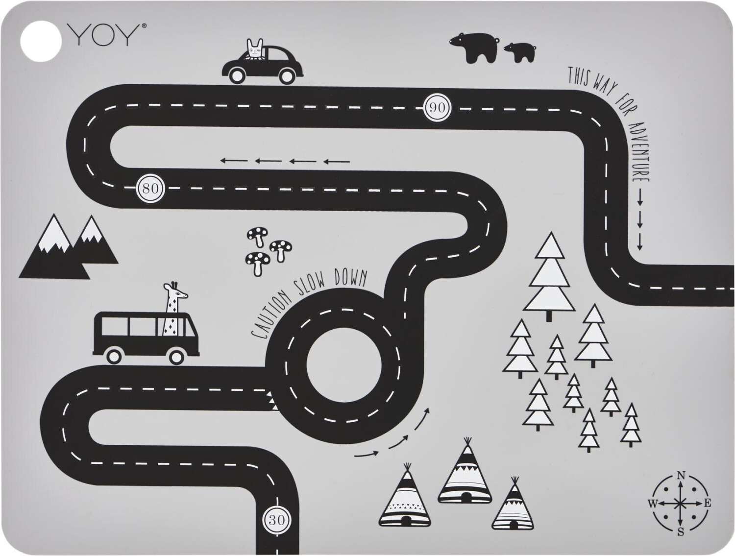 OYOY Adventure placemat, 45 x 34 cm, light gray