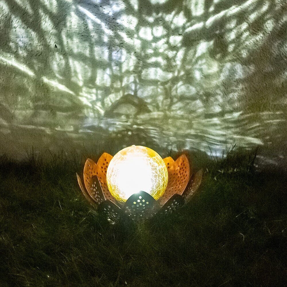 LED Solar Lotus Blume Deko Lampe Kugel Crackle-Glas Außen Garten Strahler  Blüte Terrassen Balkon Leuchte grün-gold