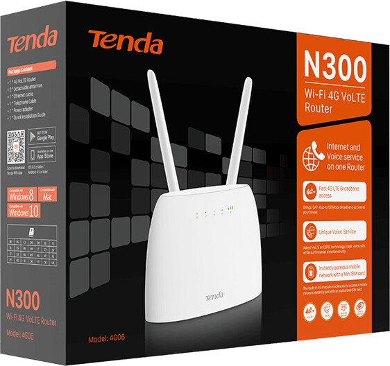 Comparer les prix : Tenda 4G06 Routeur Modem 4G LTE 300Mbps WiFi avec  Téléphonie, Box 4G, Plug & Play avec Carte SIM pour tous les Opérateurs, 2  Antennes Amovibles, VoLTE, Ports LAN/WAN