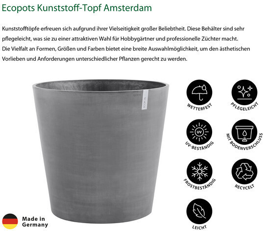 Ecopots Amsterdam mit Rollen Ø60cm Preisvergleich 179,99 grau bei | ab €