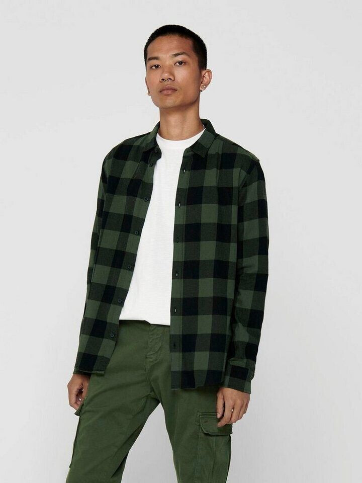 Only & Sons Gudmund life ls checked shirt noos (22007112) forest night