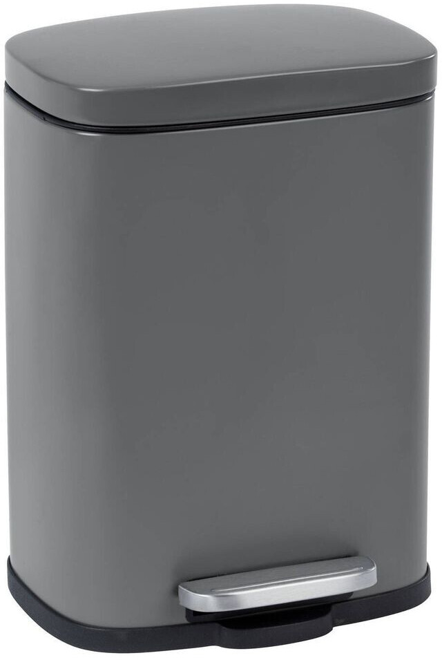 WENKO Pattumiera a pedale Leno con freno di caduta Easy-Close, Pattumiera piccola per bagno 5L, Acciaio, 21,5x19x29,5 cm, bianco