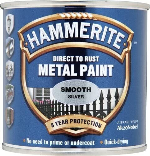 Hammerite Direct to Rust Metal Paint - Smooth Silver Finish 250ML