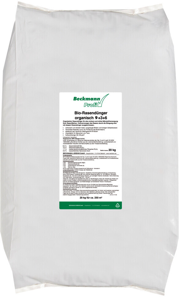 Beckmann Organic Lawn Fertilizer 9-3-6 20 kg