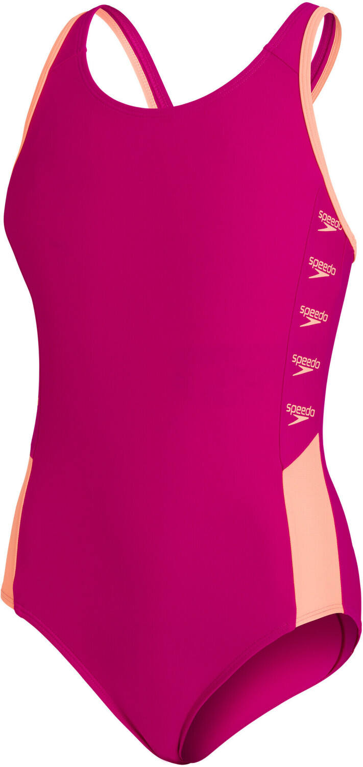 Speedo Girl's Boom Logo Splice Muscleback Swimsuit electric pink