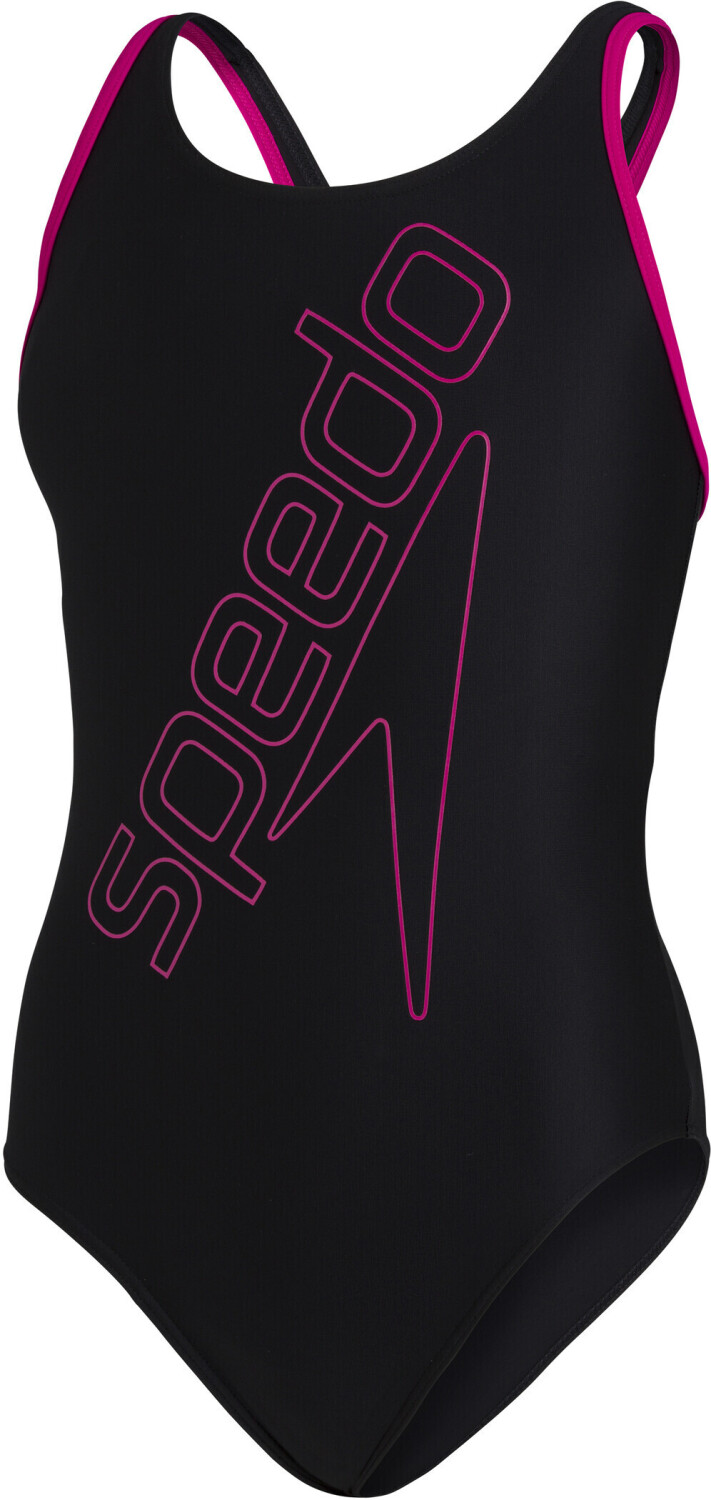 Speedo Girl's Boom Logo Placement Flyback Swimsuit black pink