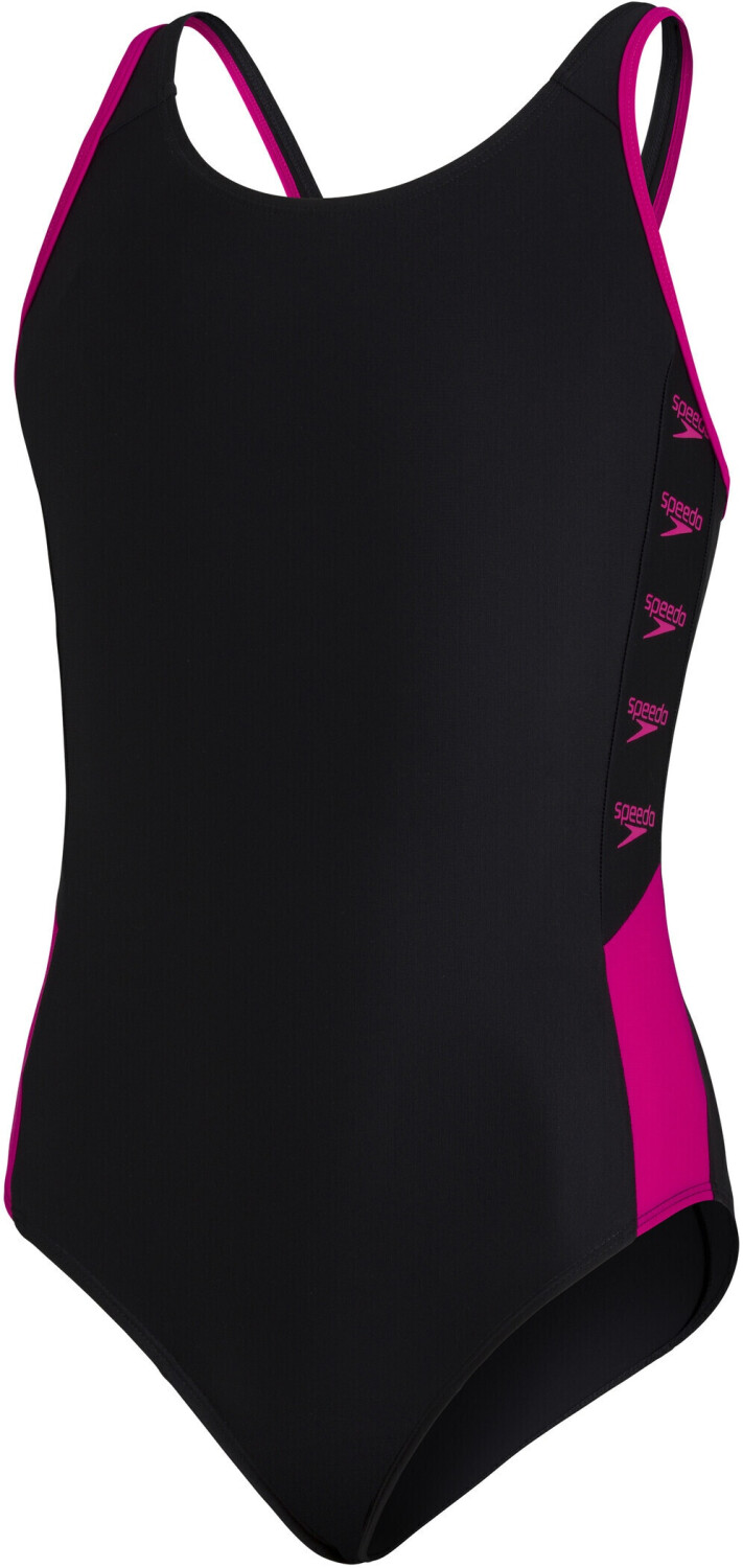 Speedo Boom Logo Splice Muscleback Swimsuit black electric pink
