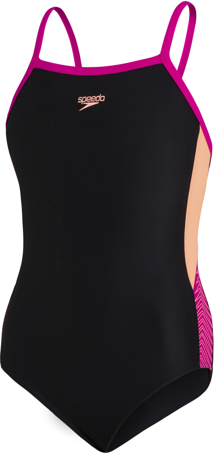 Speedo Dive Thinstrap Muscleback Swimsuit black volcanic orange