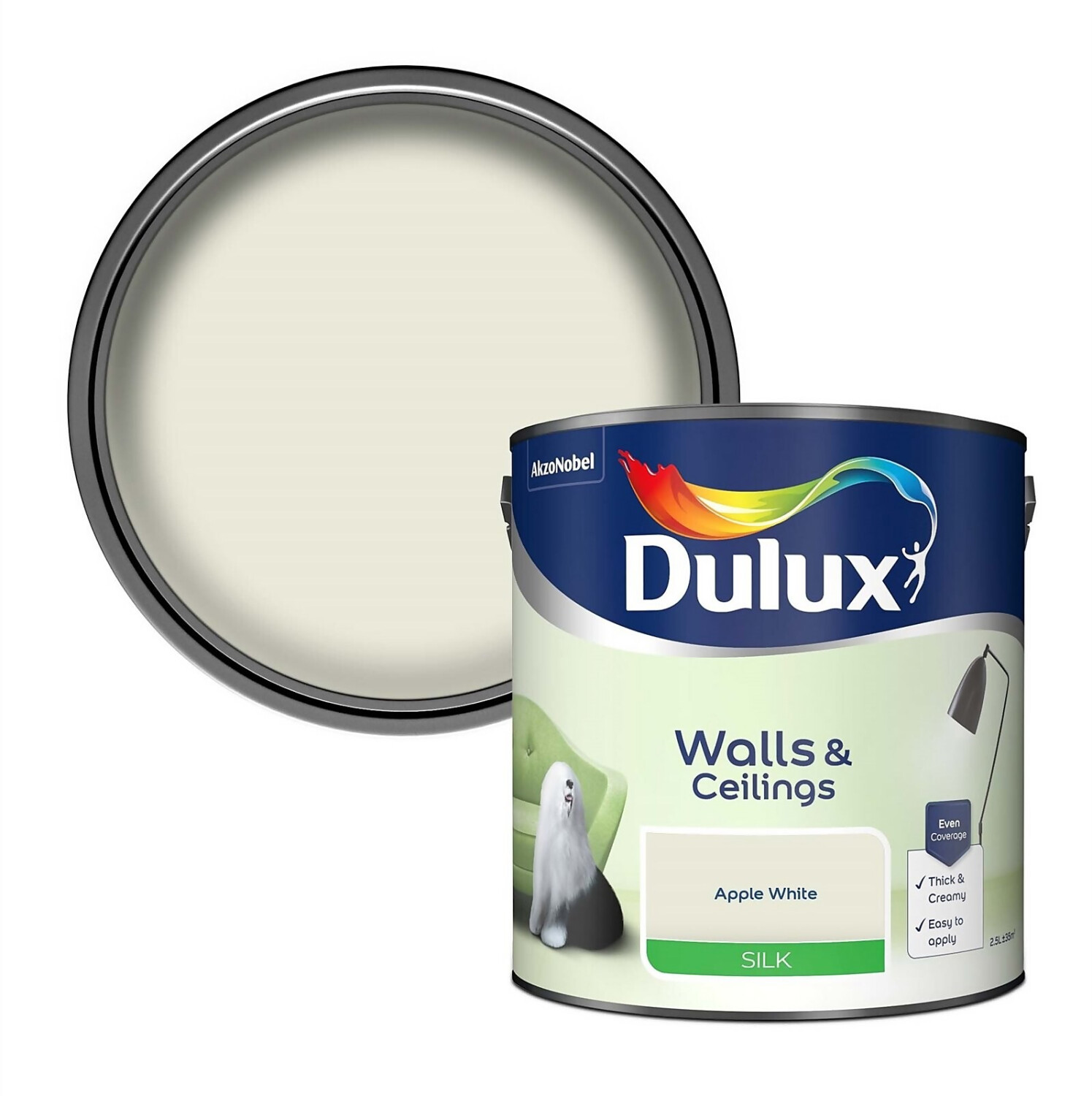 Photos - Paint / Enamel Dulux Apple White - Silk Emulsion Paint - 2.5L 