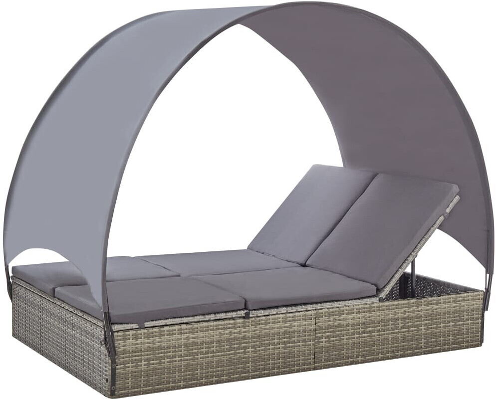 vidaXL DoppelSonnenliege mit Sonnendach Poly Rattan grau (45776) ab