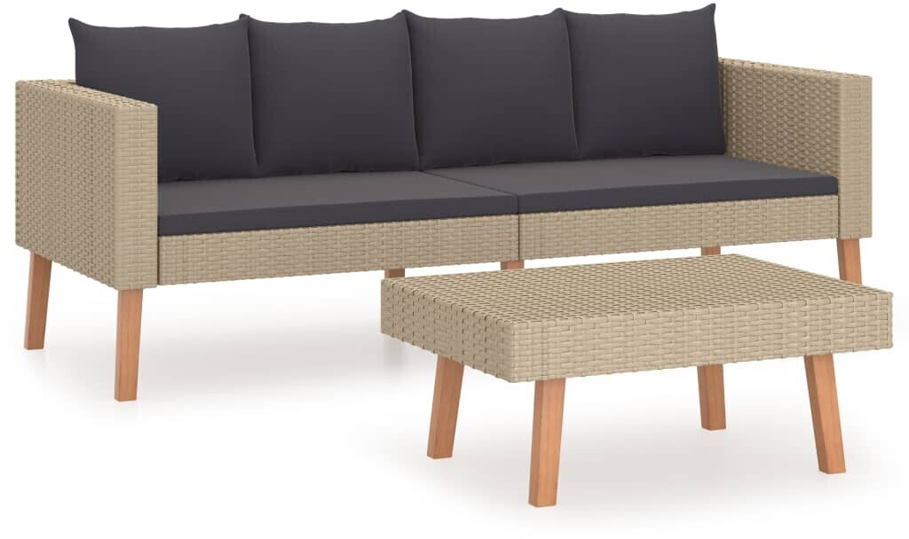 vidaXL 2tlg. LoungeSet mit Auflagen Poly Rattan beige (3059330) ab