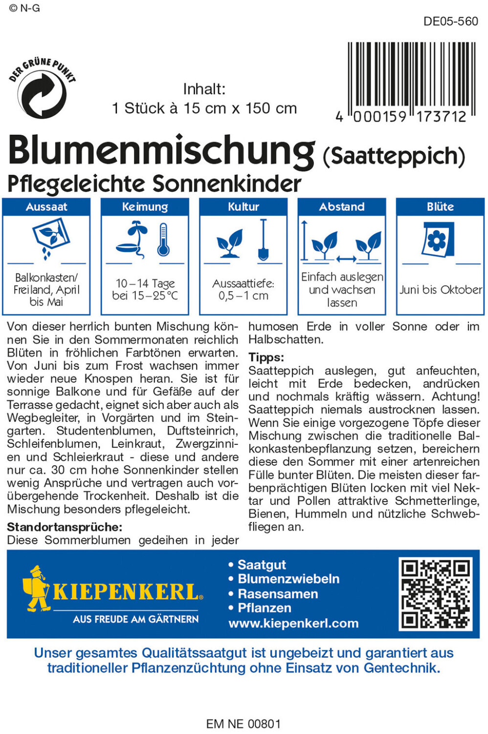 Kiepenkerl Kiepenkerl Flower mixture low maintenance sun children, seed carpet - side view