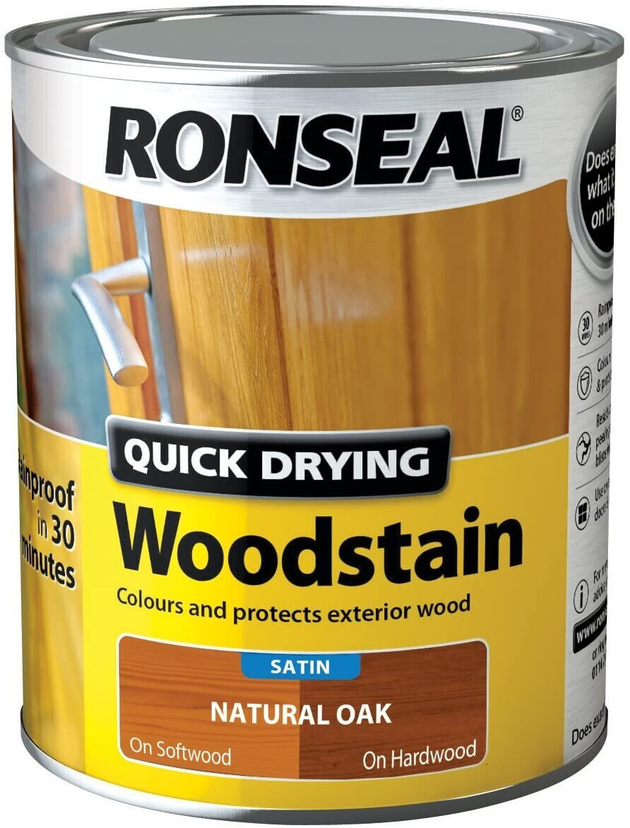 Ronseal QDWSNO750 750 ml Satin Finish Quick Dry Woodstain - Natural Oak