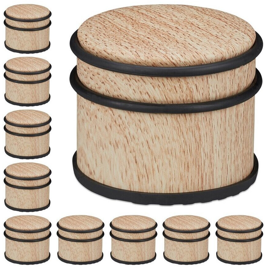 Relaxdays Floor door stop 10 x door stop, wood look, light brown