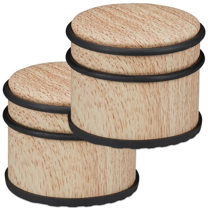 Relaxdays Floor door stoppers 2 x door stoppers, wood look, light brown