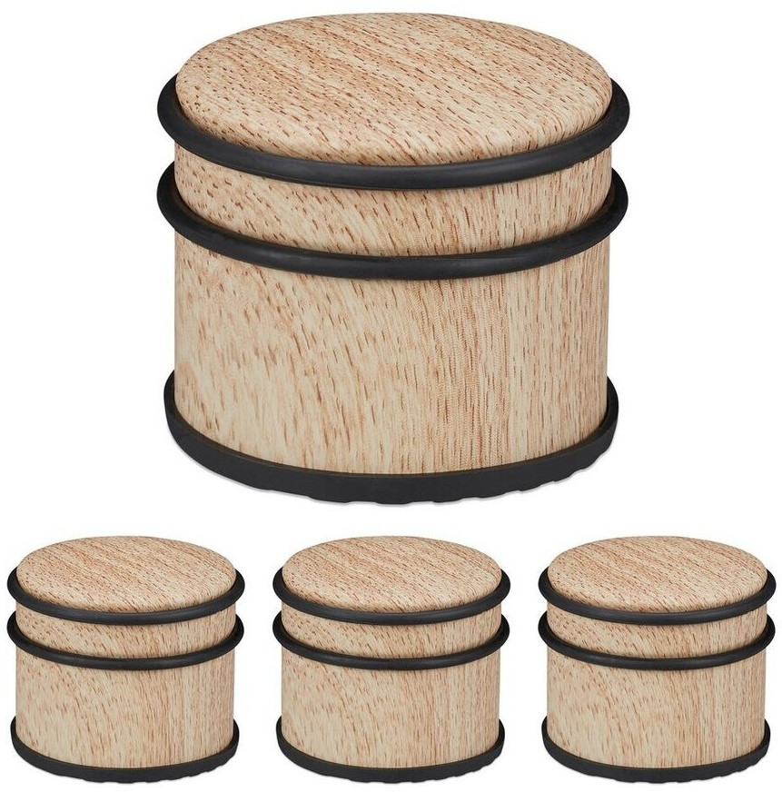 Relaxdays Floor door stoppers 4 x door stoppers, wood look, light brown