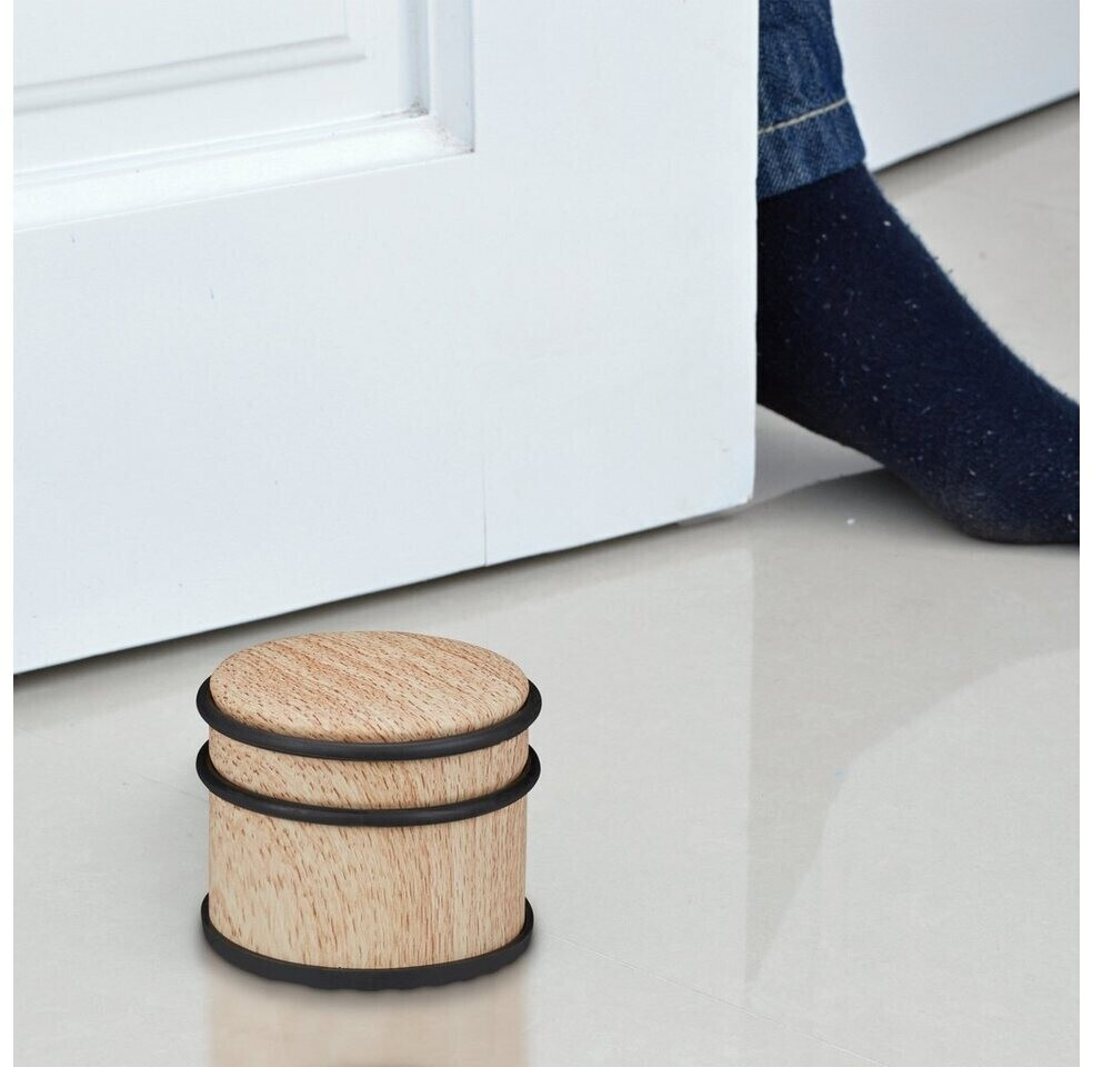 Relaxdays Floor door stop, light brown wood look door stop