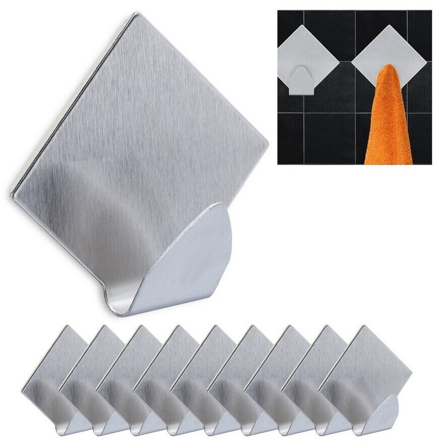 Relaxdays Adhesive hooks Square adhesive hooks, set of 10