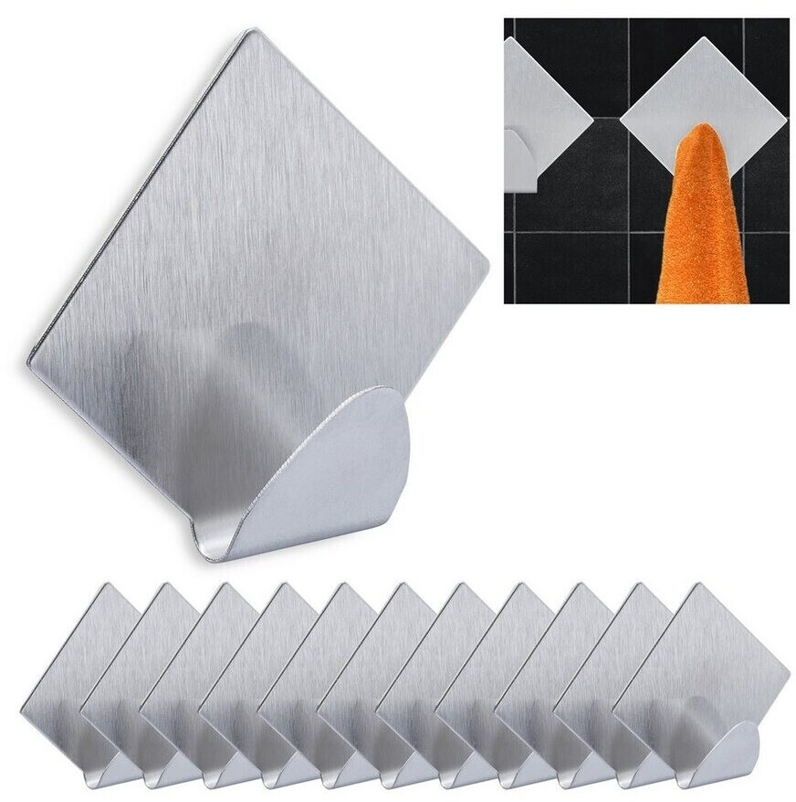Relaxdays Wall hooks XL adhesive hooks, square, set of 12
